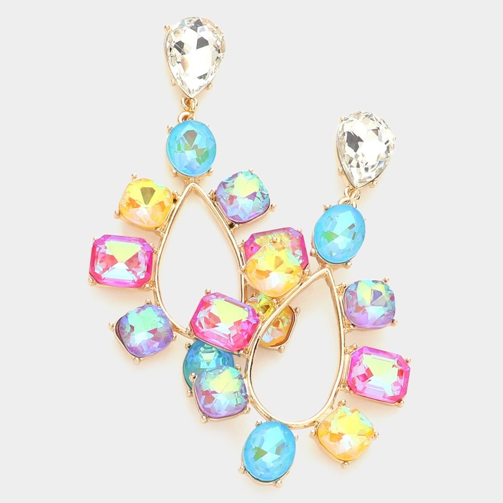 Colorful Rainbow teardrop AB crystal earrings